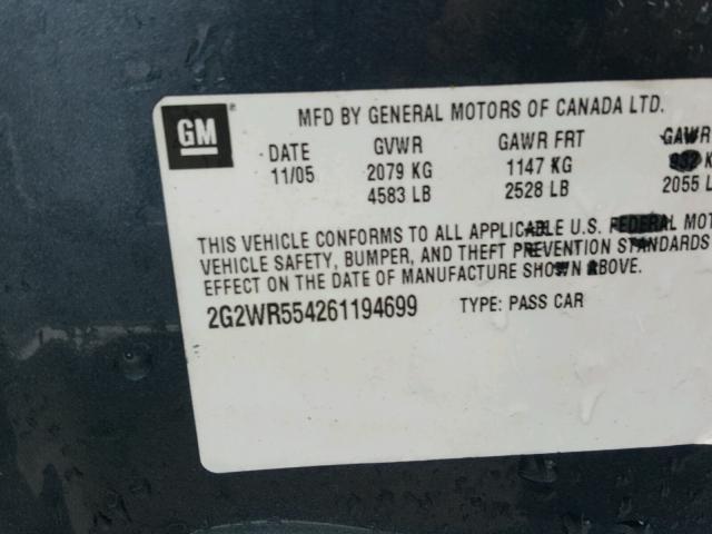 2G2WR554261194699 - 2006 PONTIAC GRAND PRIX BLUE photo 10
