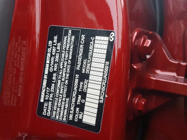 SJKCH5CR2JA056916 - 2018 INFINITI QX30 BASE RED photo 10