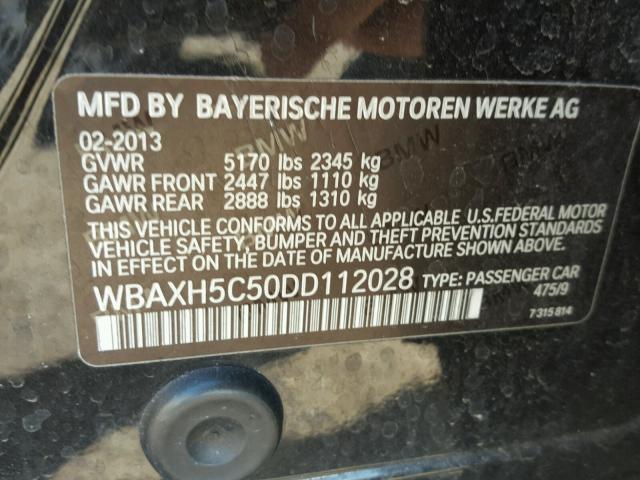 WBAXH5C50DD112028 - 2013 BMW 528 XI BLACK photo 10