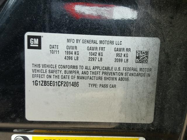 1G1ZB5E01CF201486 - 2012 CHEVROLET MALIBU LS 黑色 照片 10