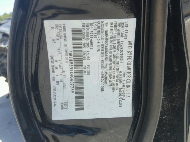 1MEHM55SX4G607789 - 2004 MERCURY SABLE LS P BLACK photo 10