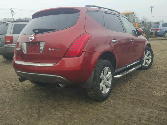 JN8AZ08W06W510880 - 2006 NISSAN MURANO SL RED photo 4