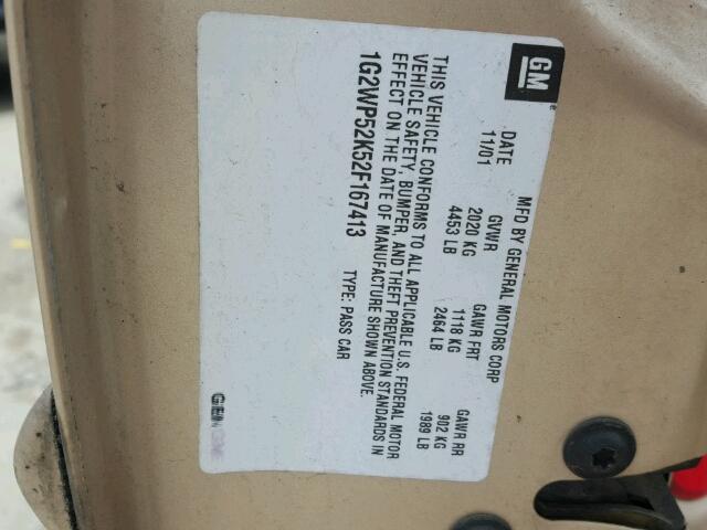 1G2WP52K52F167413 - 2002 PONTIAC GRAND PRIX TAN photo 10