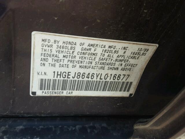 1HGEJ8646YL016677 - 2000 HONDA CIVIC EX Bənövşəyi foto 10