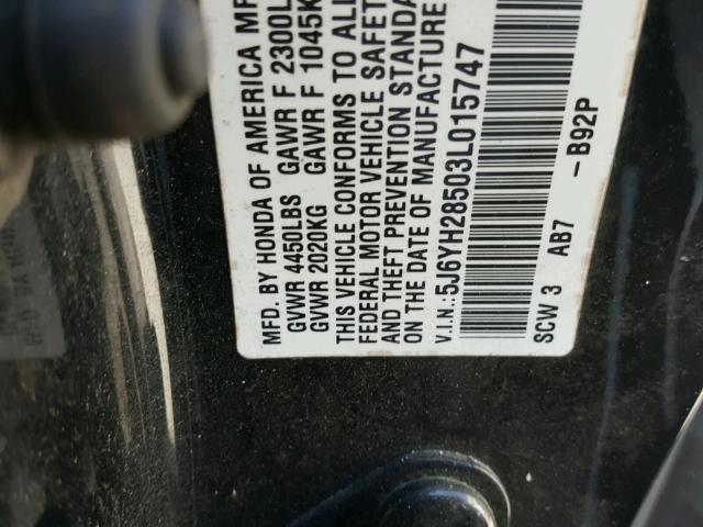 5J6YH28503L015747 - 2003 HONDA ELEMENT EX BLACK photo 10