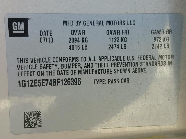 1G1ZE5E74BF126396 - 2011 CHEVROLET MALIBU LTZ 米色 照片 10