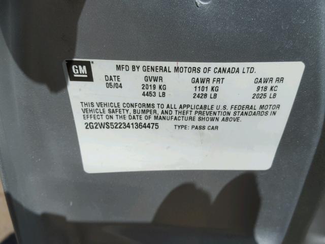 2G2WS522341364475 - 2004 PONTIAC GRAND PRIX Gümüş foto 10