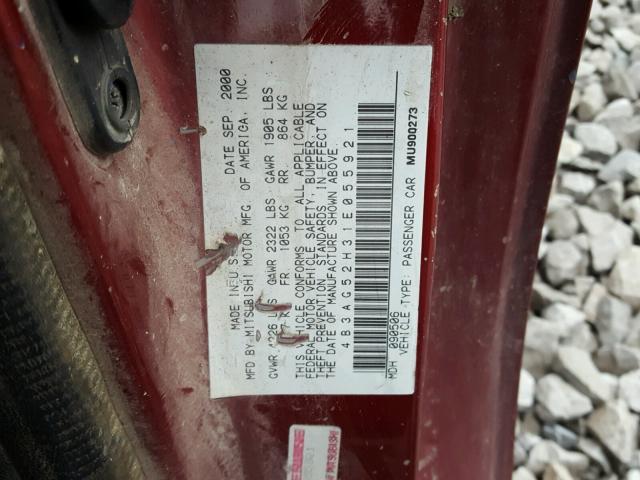 4B3AG52H31E055921 - 2001 DODGE STRATUS R/ RED photo 10