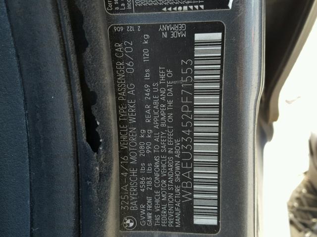 WBAEU33452PF71553 - 2002 BMW 325 XI BLUE photo 10