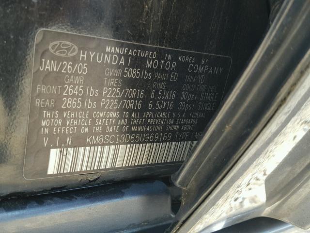 KM8SC13D65U969169 - 2005 HYUNDAI SANTA FE G BLACK photo 10