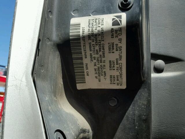 1G8AJ52F73Z157499 - 2003 SATURN ION LEVEL SILVER photo 10