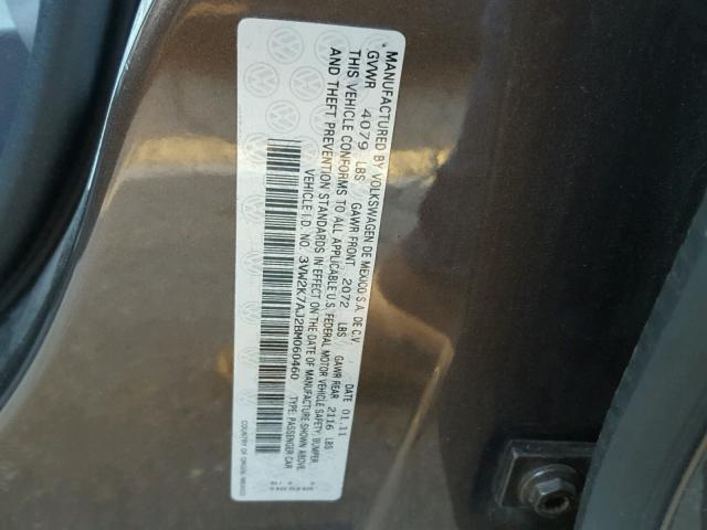 3VW2K7AJ2BM060460 - 2011 VOLKSWAGEN JETTA BASE 棕色 照片 10