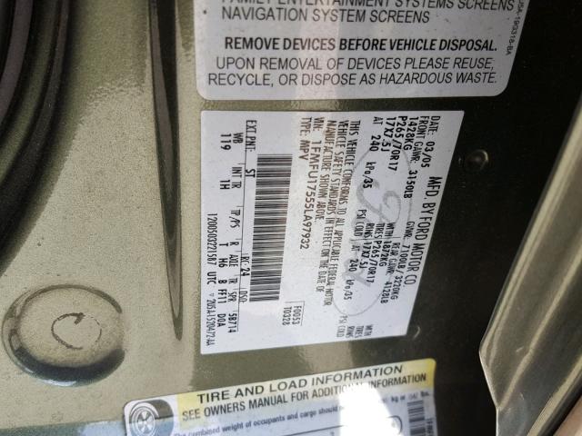 1FMFU17555LA97932 - 2005 FORD EXPEDITION GREEN photo 10