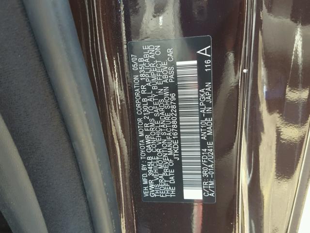 JTKDE167880228796 - 2008 TOYOTA SCION TC 勃艮第红 照片 10