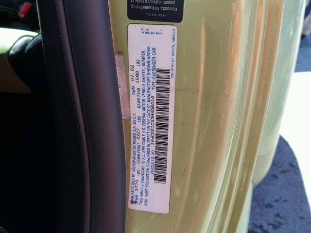 3VWCD21CX3M406016 - 2003 VOLKSWAGEN NEW BEETLE 绿色 照片 10