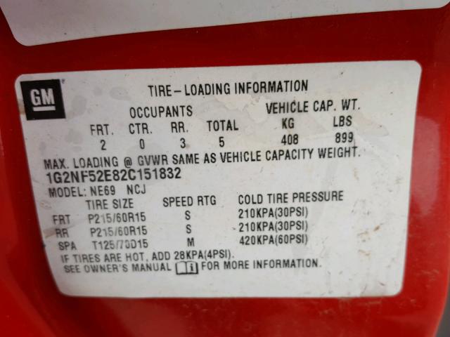 1G2NF52E82C151832 - 2002 PONTIAC GRAND AM S წითელი ფოტო 10