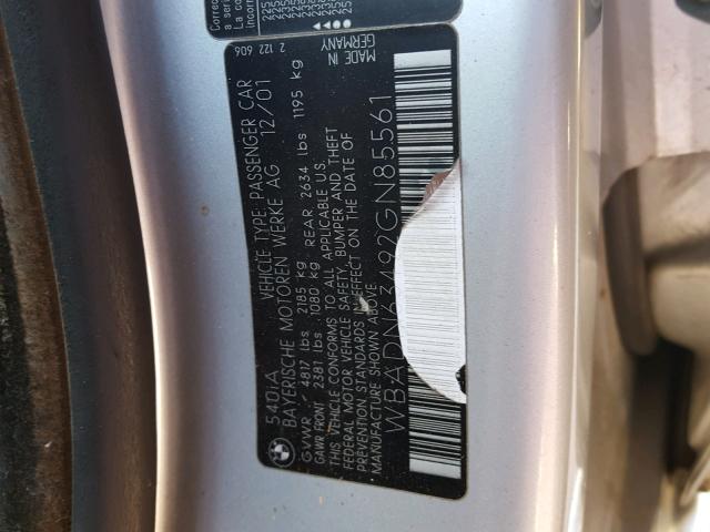 WBADN63492GN85561 - 2002 BMW 540 I AUTO SILVER photo 10
