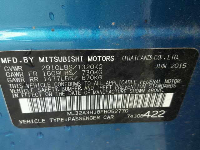 ML32A3HJ8FH052770 - 2015 MITSUBISHI MIRAGE DE BLUE photo 10