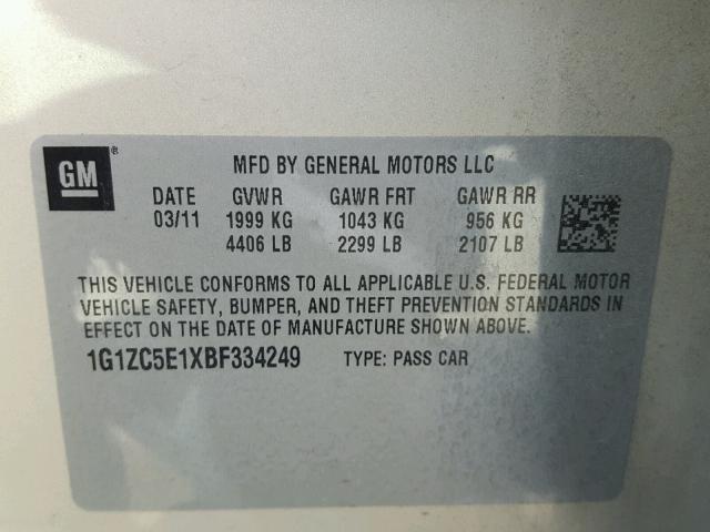 1G1ZC5E1XBF334249 - 2011 CHEVROLET MALIBU 1LT 米色 照片 10