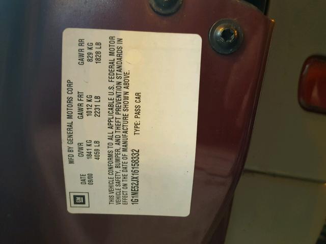 1G1NE52JX16158332 - 2001 CHEVROLET MALIBU LS 栗色 照片 10