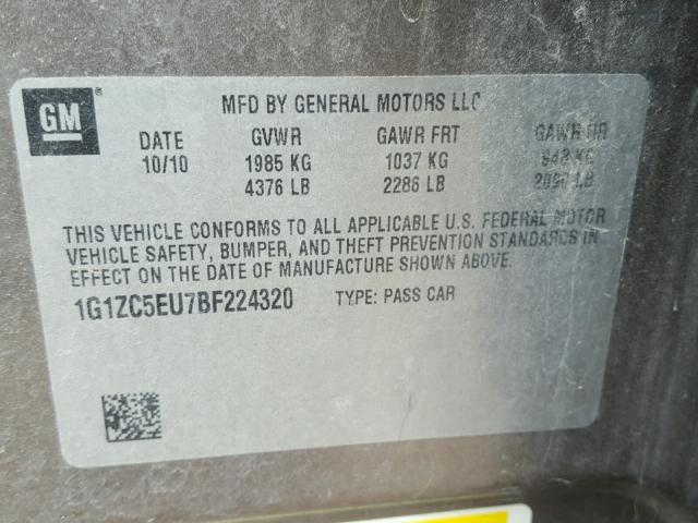 1G1ZC5EU7BF224320 - 2011 CHEVROLET MALIBU 1LT 棕色 照片 10