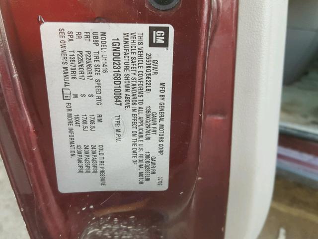 1GNDU23168D100847 - 2008 CHEVROLET UPLANDER L 勃艮第红 照片 10