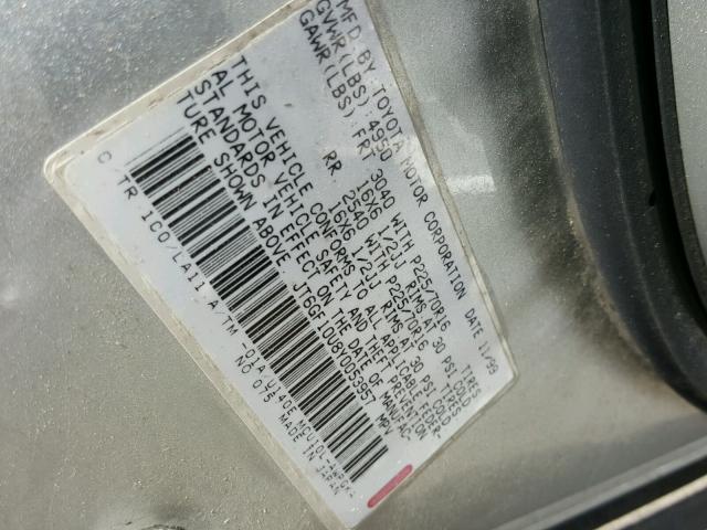 JT6GF10U8Y0053957 - 2000 LEXUS RX 300 SILVER photo 10