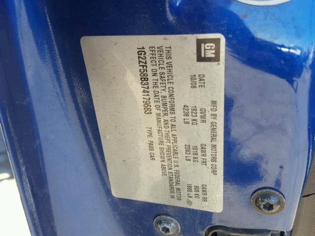 1G2ZF58B374179683 - 2007 PONTIAC G6 VALUE L BLUE photo 10