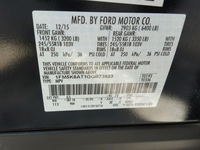 1FM5K8AT1GGB73823 - 2016 FORD EXPLORER P BLACK photo 10