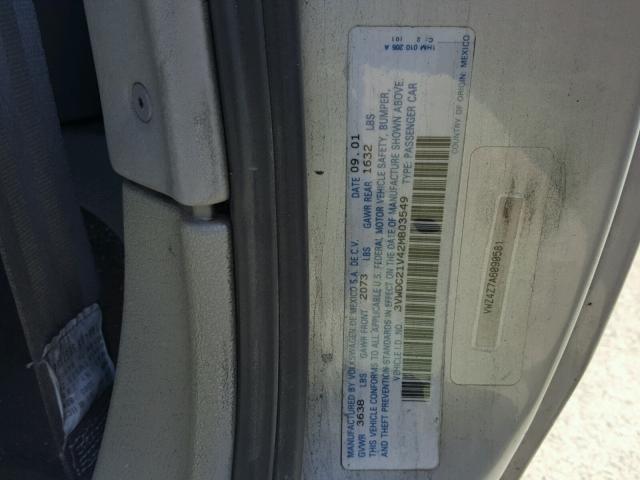 3VWDC21V42M803549 - 2002 VOLKSWAGEN CABRIO GLX SILVER photo 10