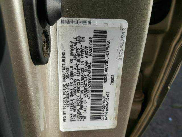 4T1BE32K83U748384 - 2003 TOYOTA CAMRY LE GOLD photo 10