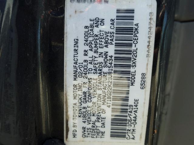 4T1BG22K21U815434 - 2001 TOYOTA CAMRY CE GRAY photo 10