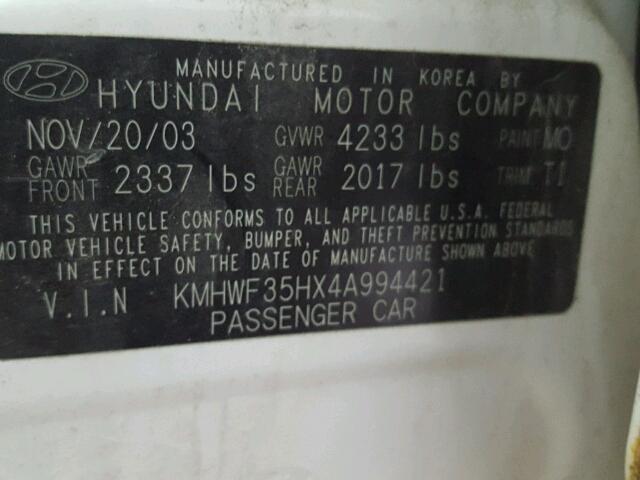 KMHWF35HX4A994421 - 2004 HYUNDAI SONATA GLS WHITE photo 10