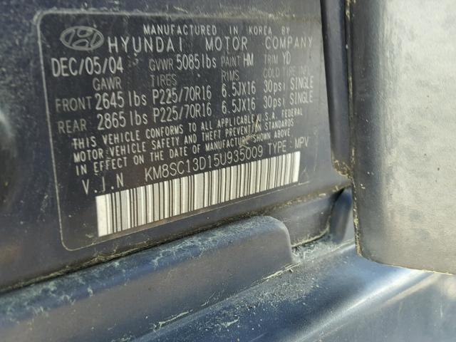 KM8SC13D15U935009 - 2005 HYUNDAI SANTA FE G BLUE photo 10