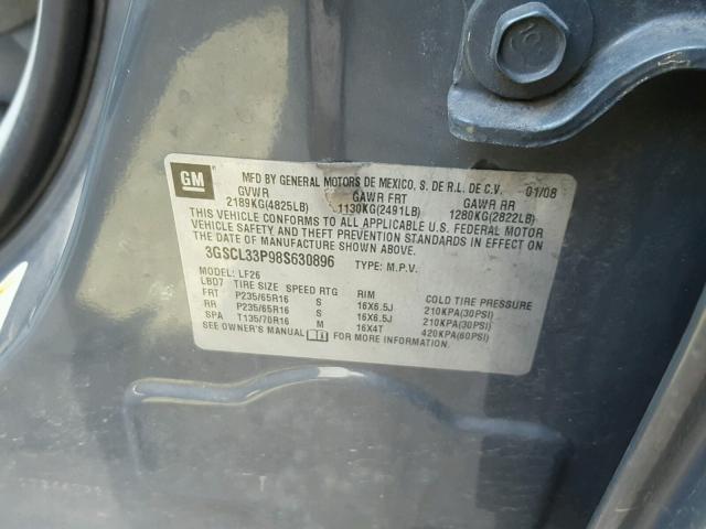 3GSCL33P98S630896 - 2008 SATURN VUE XE GRAY photo 10