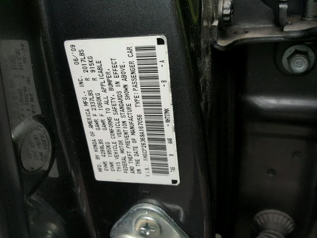 1HGCP26369A167056 - 2009 HONDA ACCORD LX GRAY photo 10