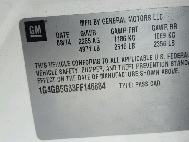 1G4GB5G33FF146884 - 2015 BUICK LACROSSE WHITE photo 10