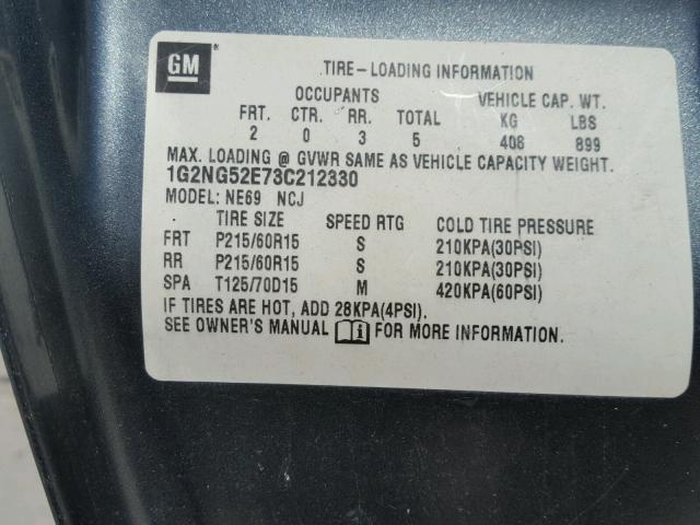 1G2NG52E73C212330 - 2003 PONTIAC GRAND AM S GRAY photo 10