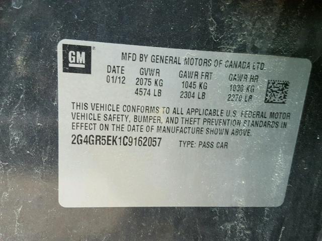 2G4GR5EK1C9162057 - 2012 BUICK REGAL BLUE photo 10