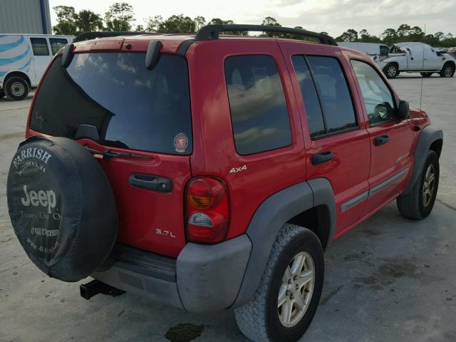 1J4GL48K52W210333 - 2002 JEEP LIBERTY SP RED photo 4