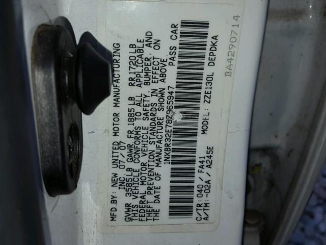 1NXBR32E78Z965947 - 2008 TOYOTA COROLLA CE WHITE photo 10