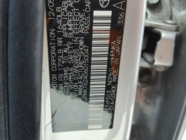 JTKKT624060150047 - 2006 TOYOTA SCION XA SILVER photo 10