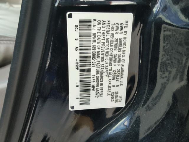 5FNRL18913B051391 - 2003 HONDA ODYSSEY EX BLACK photo 10