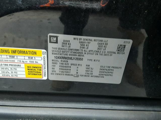 1GKKRRKD9EJ126950 - 2014 GMC ACADIA SLT შავი ფოტო 10