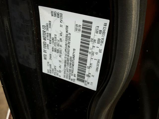 1FMEU74E07UA87115 - 2007 FORD EXPLORER E BLACK photo 10