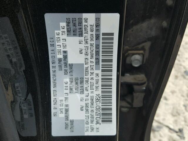 3MYDLBZV8GY139524 - 2016 TOYOTA SCION IA BLACK photo 10