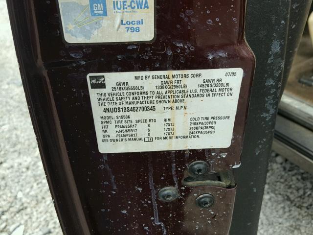 4NUDS13S462700345 - 2006 ISUZU ASCENDER S 栗色 照片 10