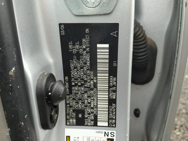 JTEBT14R868035339 - 2006 TOYOTA 4RUNNER SR SILVER photo 10