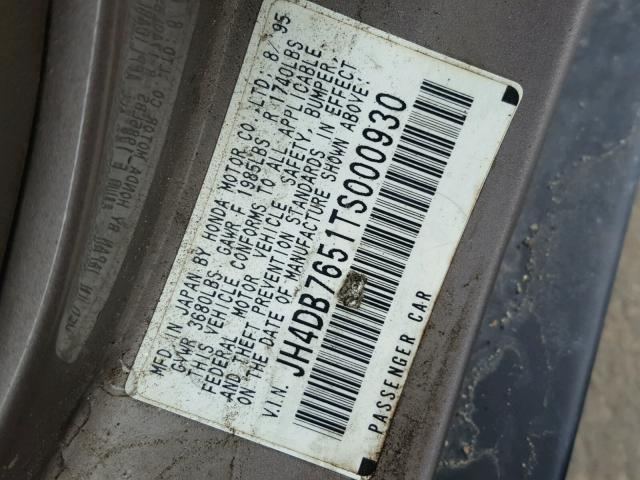 JH4DB7651TS000930 - 1996 ACURA INTEGRA LS GRAY photo 10