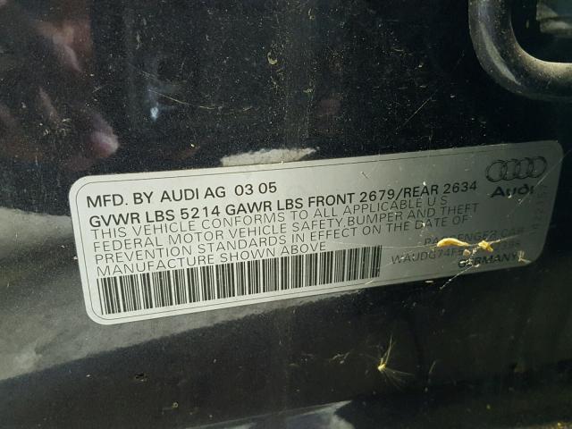 WAUDG74F55N112398 - 2005 AUDI A6 3.2 QUA BLACK photo 10